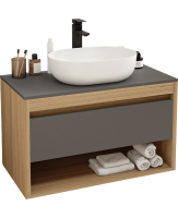 Тумба с раковиной Teymi Ritta 85 дуб эврика, матовый графит, раковина Solli 48