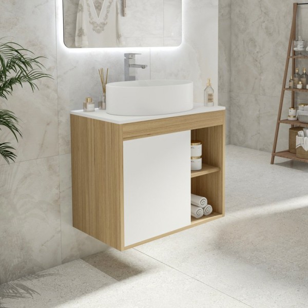 Тумба с раковиной Teymi Nura 70 дуб эврика, матовая белая, раковина Lori 50