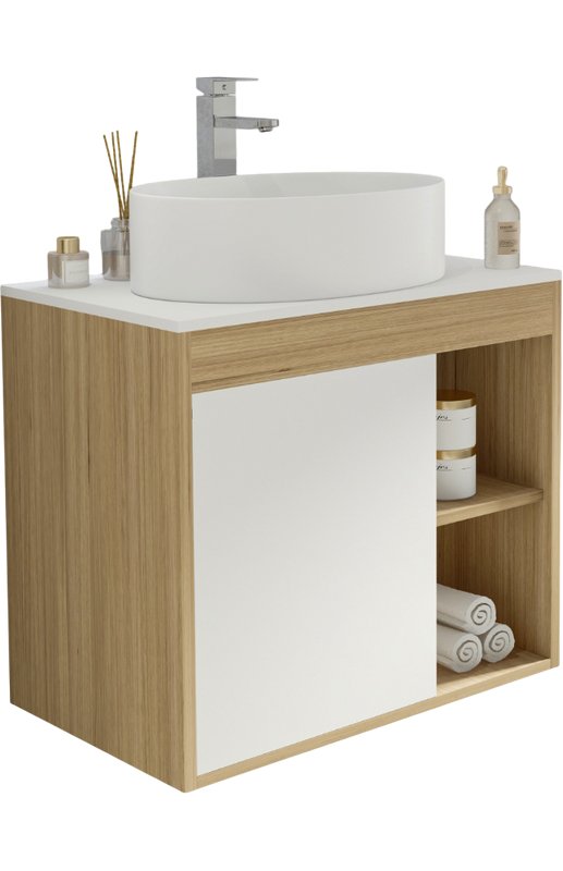 Тумба с раковиной Teymi Nura 70 дуб эврика, матовая белая, раковина Lori 50