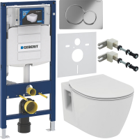 Комплект Унитаз подвесной Ideal Standard Connect + Крышка E772401 с микролифтом + Инсталляция Geberit Duofix UP 320 111.300.00.5 + Кнопка Sigma 01 115.770.21.5 хром + Крепления 111.815.00.1 к стене + Звукоизоляция