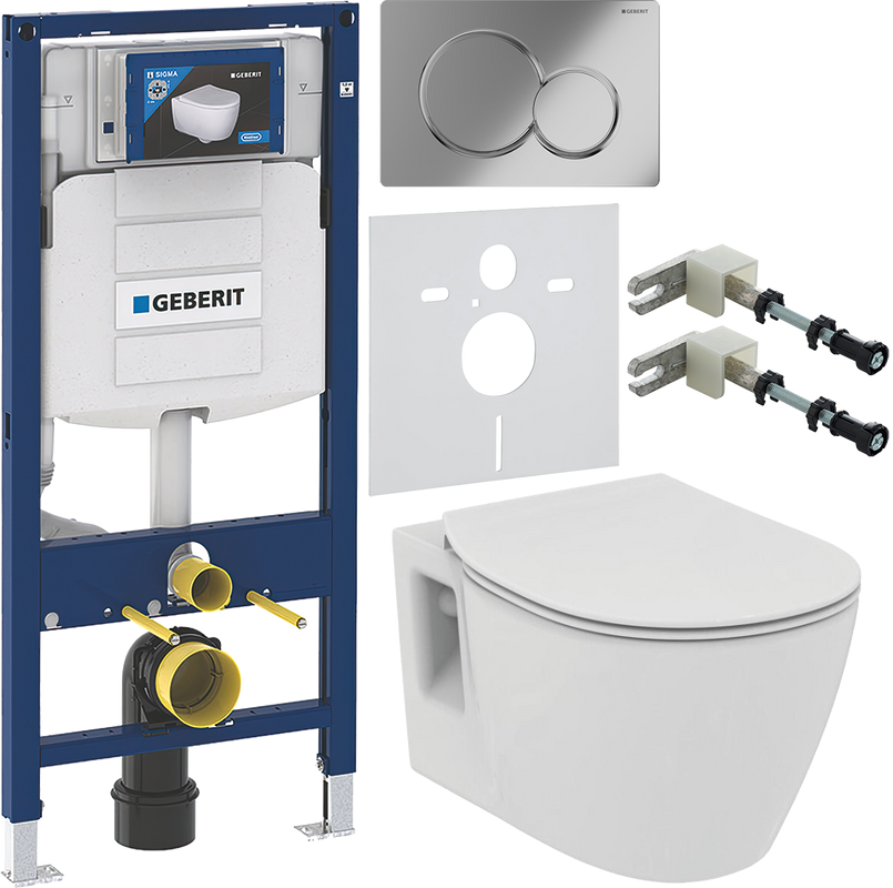 Комплект Унитаз подвесной Ideal Standard Connect + Крышка E772401 с микролифтом + Инсталляция Geberit Duofix UP 320 111.300.00.5 + Кнопка Sigma 01 115.770.21.5 хром + Крепления 111.815.00.1 к стене + Звукоизоляция