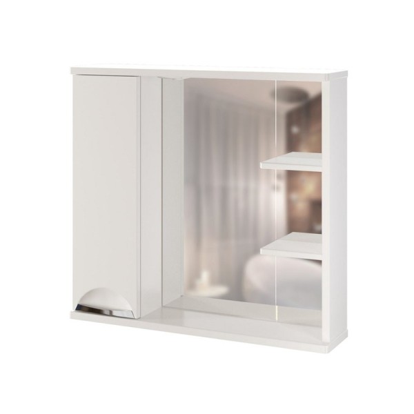 Шкаф с зеркалом в ванную MIXLINE 75х19х69,2 Белый ПВХ, полочки справа