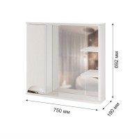 Шкаф с зеркалом в ванную MIXLINE 75х19х69,2 Белый ПВХ, полочки справа