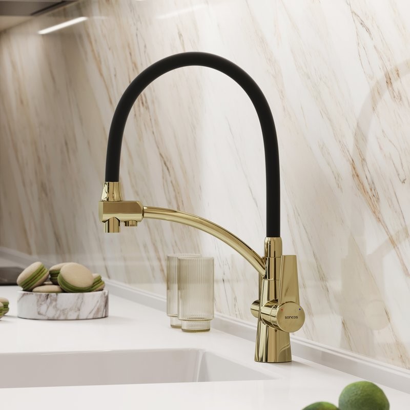 Смеситель для кухни Sancos Eri SC4001ZG с гибким изливом, полированное золото