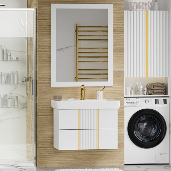 Мебель для ванной комнаты Brevita Vega 80 подвесная, белая, золото