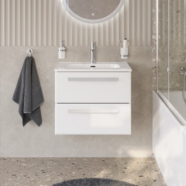 Тумба с раковиной Cezares Eco Cer-N 60 bianco lucido, раковина Duet 60, ручки сатин