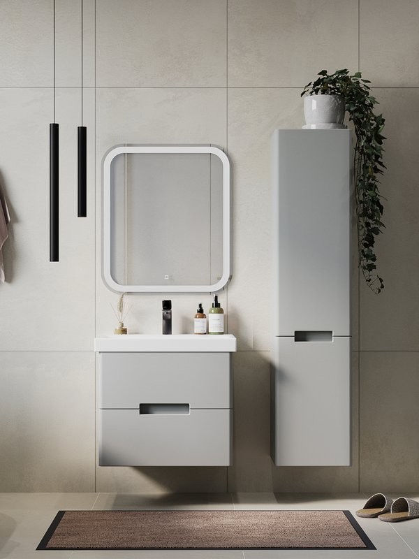 Мебель для ванной комнаты SanStar Ориана 50 подвесная, серая, раковина Cersanit Moduo 50