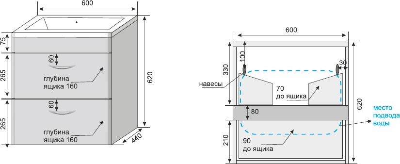 Тумба с раковиной Style Line Каре 60 подвесная, Люкс Plus, белая