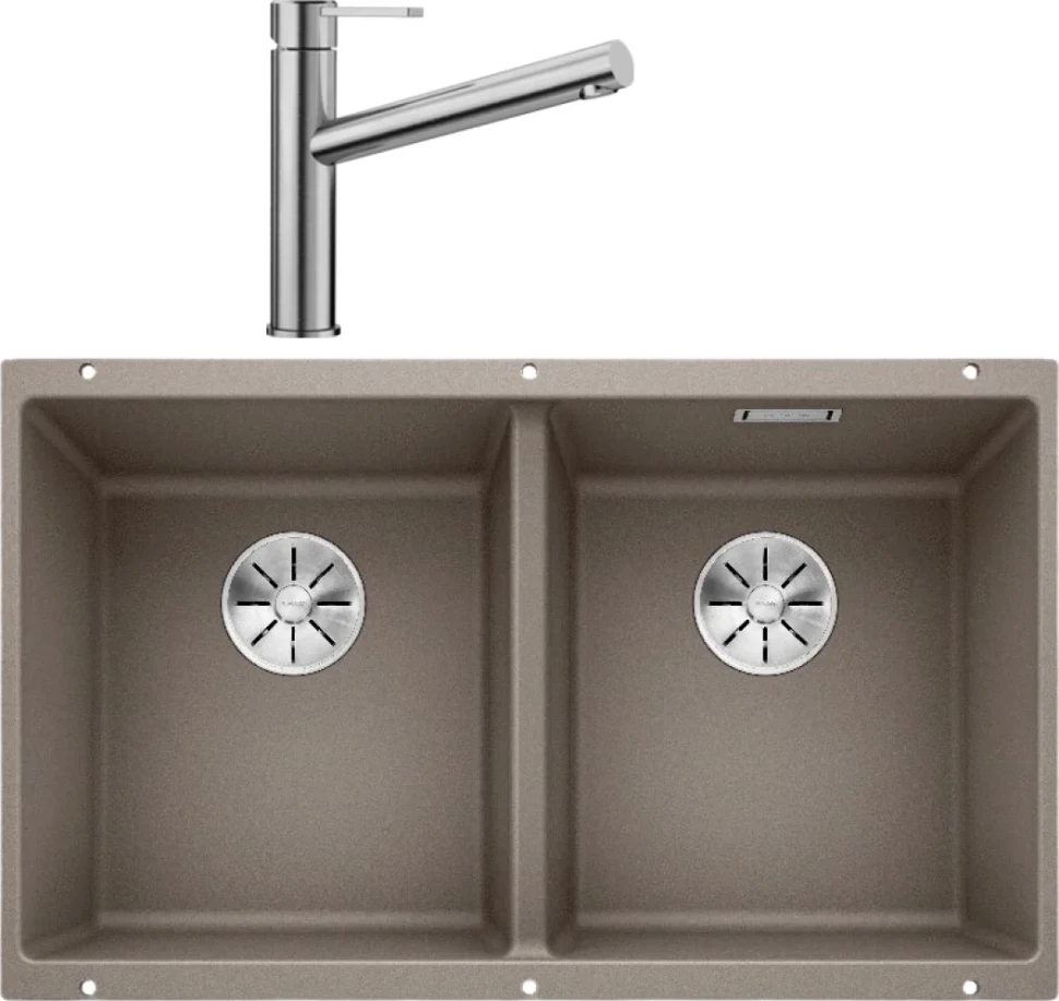 Комплект Мойка Blanco Subline 350/350-U серый беж + Смеситель Ambis Ambis 523118