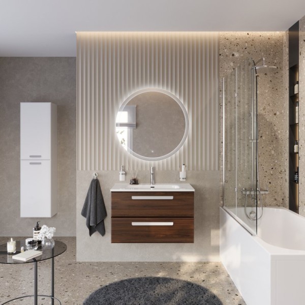 Мебель для ванной комнаты Cezares Eco Cer-N 80 орех шоколад софт, раковина Duet 80, ручки сатин