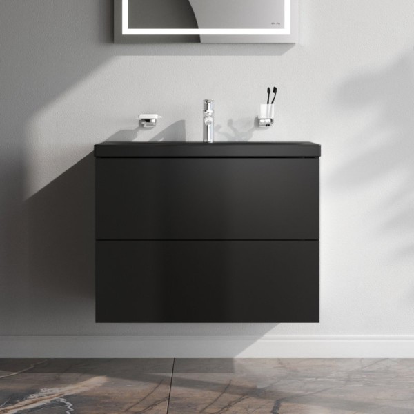 Тумба под раковину без столешницы AM.PM Gem 75, черная матовая, подвесная, с 2 ящиками