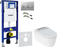 Комплект Умный унитаз Geberit AquaClean Sela 146.224.21.1 вставка глянцевый хром + Крепления Duofix 111.815.00.1 к стене + Звукоизоляция + Инсталляция UP 320 111.300.00.5 + Кнопка Sigma 20 115.882.JQ.1 хром матовый, хром глянцевый