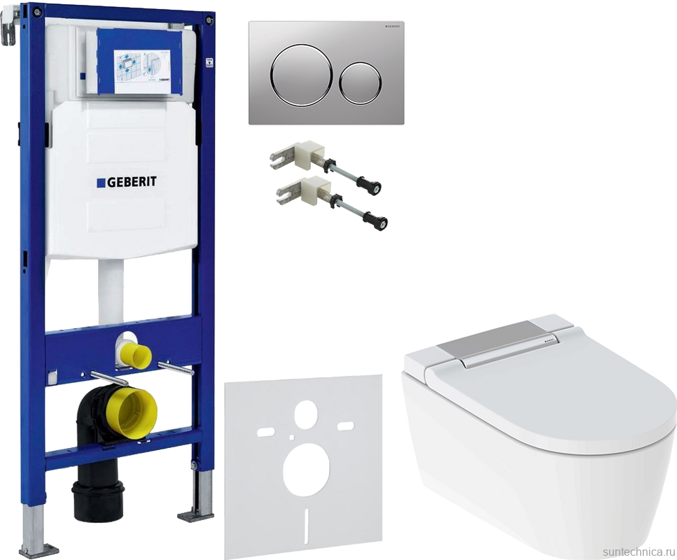 Комплект Умный унитаз Geberit AquaClean Sela 146.224.21.1 вставка глянцевый хром + Крепления Duofix 111.815.00.1 к стене + Звукоизоляция + Инсталляция UP 320 111.300.00.5 + Кнопка Sigma 20 115.882.JQ.1 хром матовый, хром глянцевый