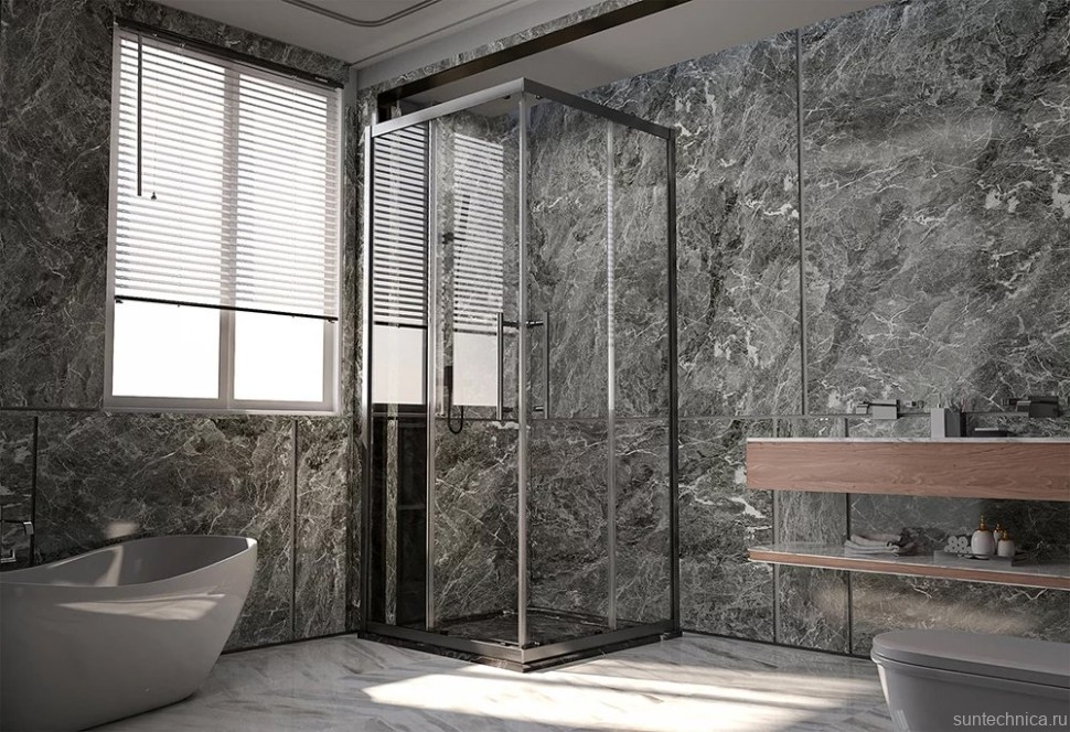 Душевой уголок Veconi Premium Trento PTC-20GR 110x80, профиль брашированный графит, стекло прозрачное