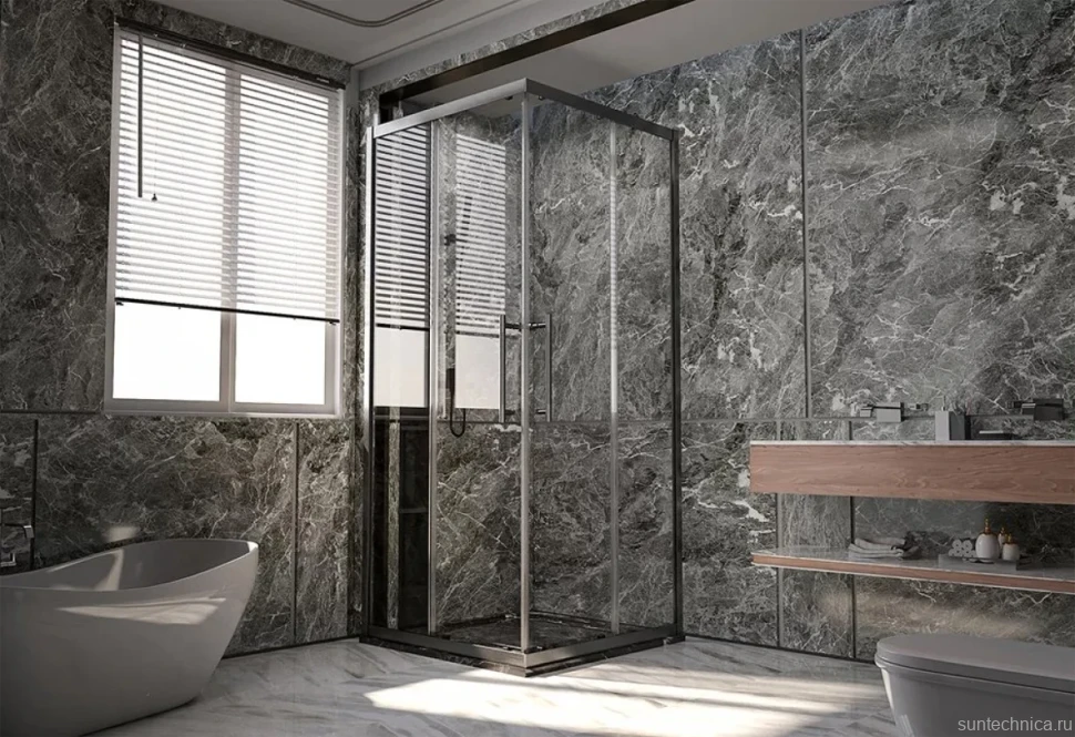 Душевой уголок Veconi Premium Trento PTC-20GR 110x80, профиль брашированный графит, стекло прозрачное