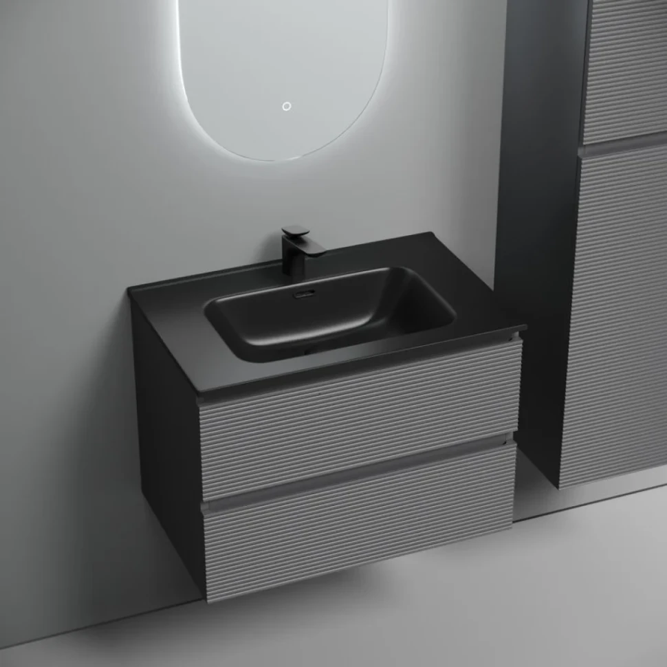 Тумба с раковиной Sancos Folk 70 grey soft, раковина CN7007MB