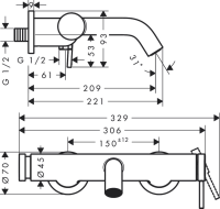 Смеситель для ванны с душем Hansgrohe Tecturis S 73422140 шлифованная бронза