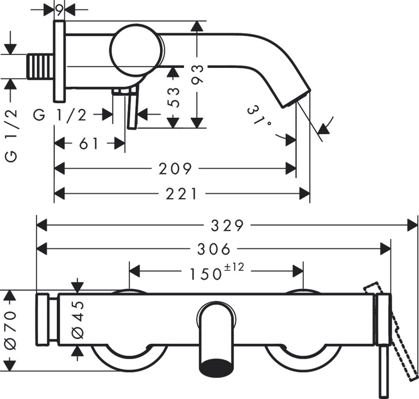 Смеситель для ванны с душем Hansgrohe Tecturis S 73422140 шлифованная бронза