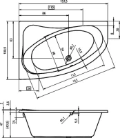Акриловая ванна Riho Lyra R 155x100 см, угловая, правая, пристенная, белая, асимметричная, с каркасом, со сливом-переливом