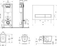 Комплект Унитаз подвесной безободковый Bell Pro Rimless 3301101R + Быстросъемное сиденье микролифт 33290100 + Система инсталляции для унитазов Relfix 38010010 + Кнопка смыва Relfix 3805005R красный, хром