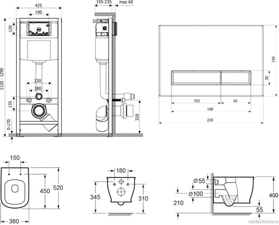 Комплект Унитаз подвесной безободковый Bell Pro Rimless 3301101R + Быстросъемное сиденье микролифт 33290100 + Система инсталляции для унитазов Relfix 38010010 + Кнопка смыва Relfix 3805005R красный, хром