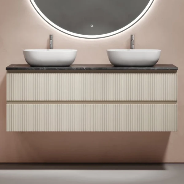 Тумба с раковиной Sancos Snob T 140 beige soft, столешница черный мрамор TT140A1X, раковина CN6009