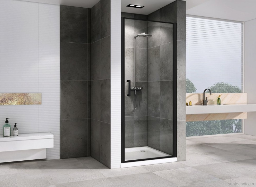 Душевая дверь в нишу Abber Sonnenstrand AG04080B 80 см, профиль черный, стекло прозрачное