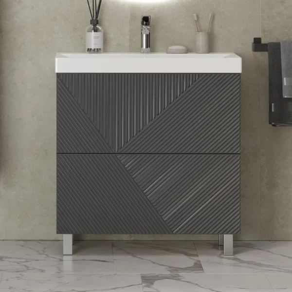 Тумба с раковиной Velvex Edge 80.2Y напольная, графит