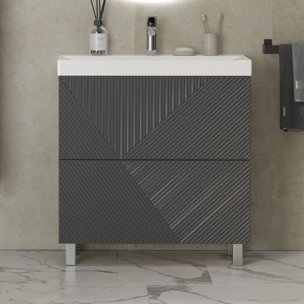 Тумба с раковиной Velvex Edge 80.2Y напольная, графит