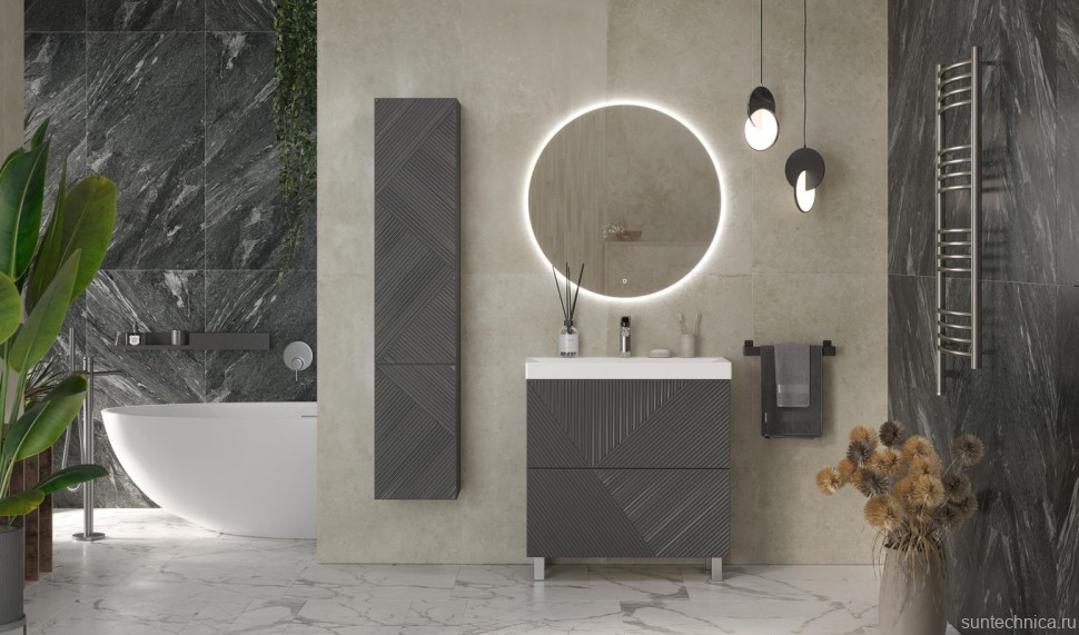 Тумба с раковиной Velvex Edge 80.2Y напольная, графит