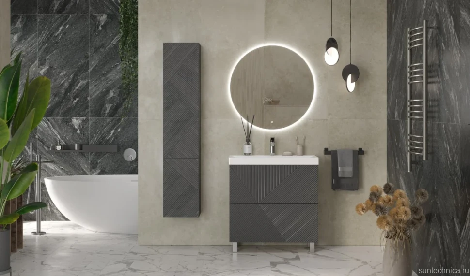 Тумба с раковиной Velvex Edge 80.2Y напольная, графит