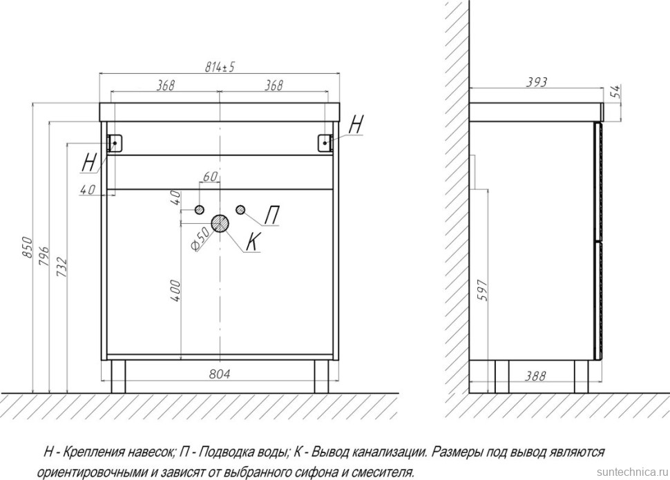 Тумба с раковиной Velvex Edge 80.2Y напольная, графит