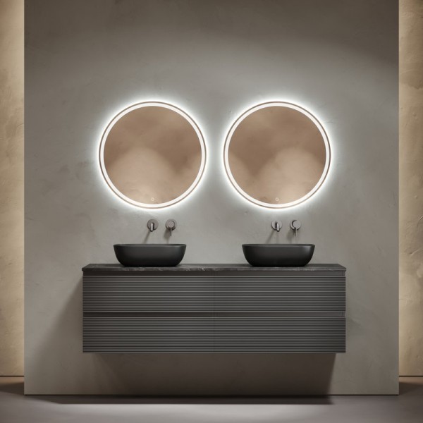 Мебель для ванной комнаты Sancos Folk 160 grey soft, столешница черный мрамор TT160A1, раковина CN6009MB