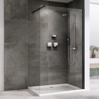 Душевая перегородка Abber Immer Offen AG61090B 90 см, профиль черный, стекло прозрачное