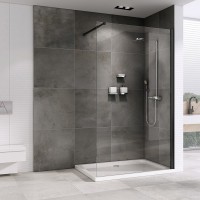 Душевая перегородка Abber Immer Offen AG61090B 90 см, профиль черный, стекло прозрачное