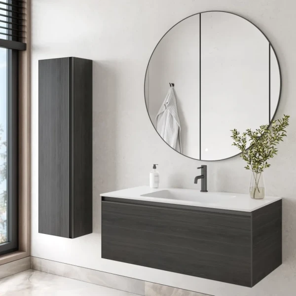 Мебель для ванной комнаты Armadi Art Quatro 1 100 oak anthracite, профиль anthracite, с раковиной white