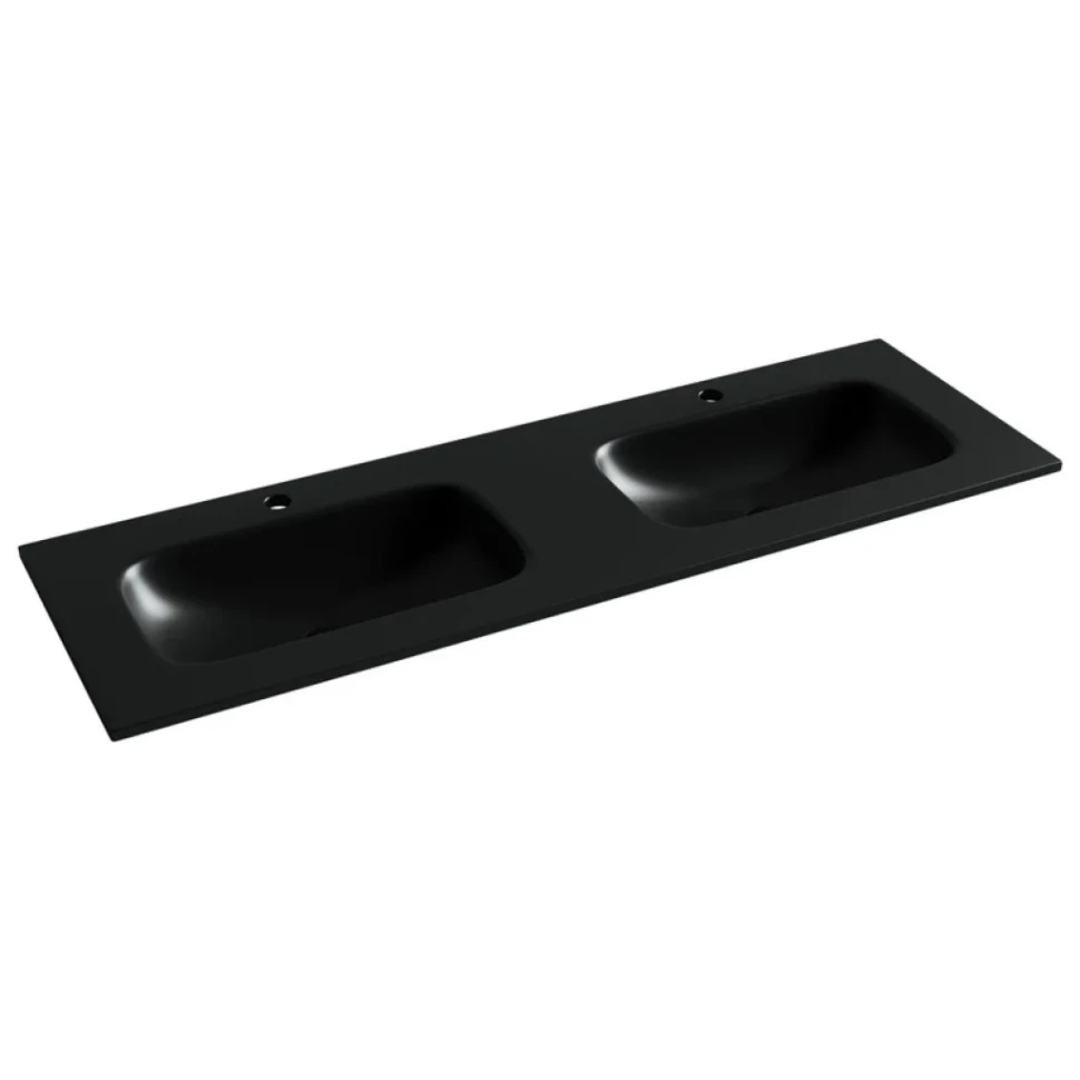 Мебельная раковина Ceramicanova Grace прямоугольная 141см с двумя чашами и отверстиями под смеситель черный матовый CN7022MB