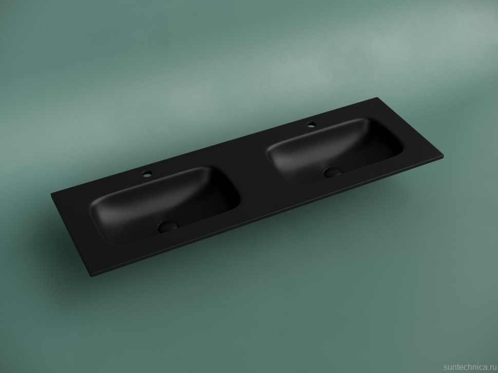 Мебельная раковина Ceramicanova Grace прямоугольная 141см с двумя чашами и отверстиями под смеситель черный матовый CN7022MB