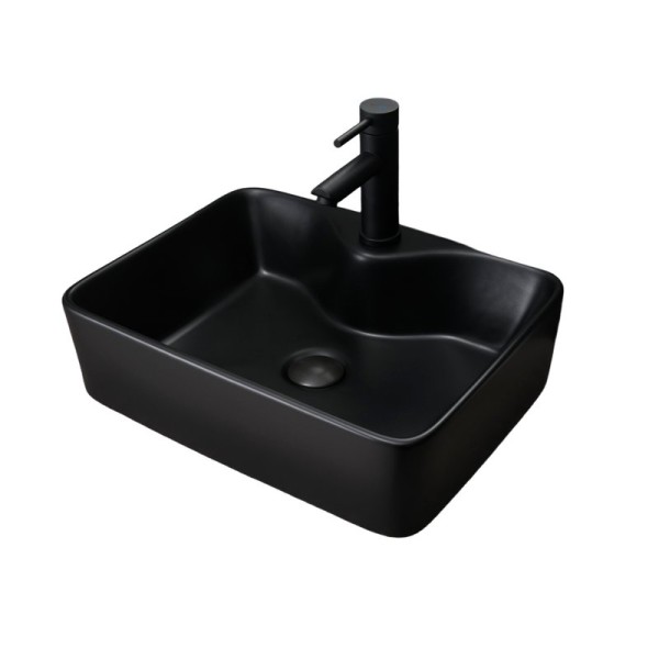 Накладная раковина GID Geometrico Bm9091 48 матовая черная, прямоугольная, фаянс, с 1 отверстием под смеситель