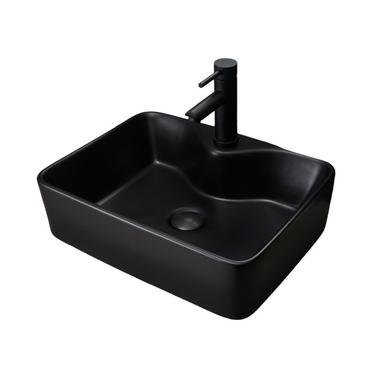 Накладная раковина GID Geometrico Bm9091 48 матовая черная, прямоугольная, фаянс, с 1 отверстием под смеситель