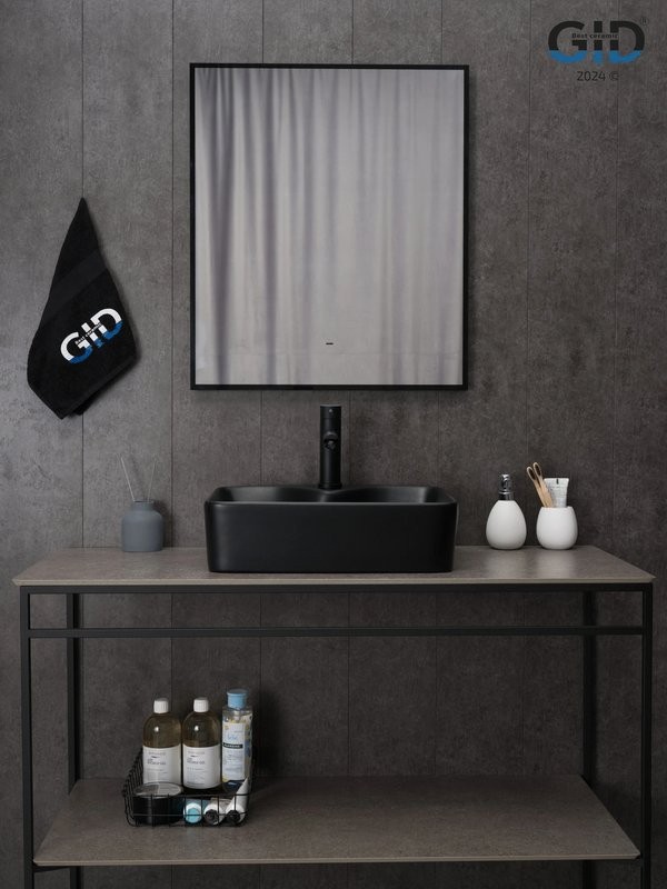 Накладная раковина GID Geometrico Bm9091 48 матовая черная, прямоугольная, фаянс, с 1 отверстием под смеситель