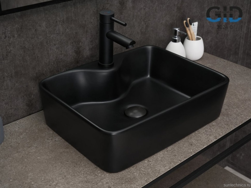 Накладная раковина GID Geometrico Bm9091 48 матовая черная, прямоугольная, фаянс, с 1 отверстием под смеситель