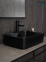 Накладная раковина GID Geometrico Bm9091 48 матовая черная, прямоугольная, фаянс, с 1 отверстием под смеситель