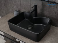 Накладная раковина GID Geometrico Bm9091 48 матовая черная, прямоугольная, фаянс, с 1 отверстием под смеситель