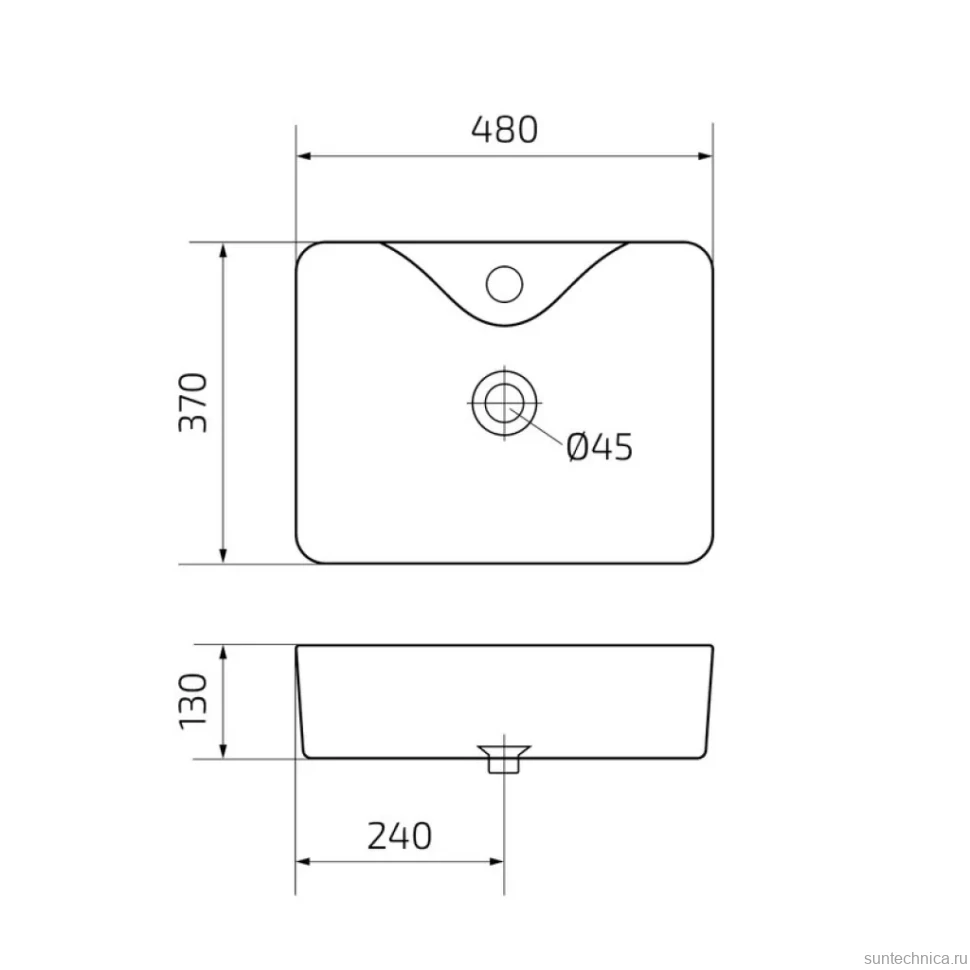 Накладная раковина GID Geometrico Bm9091 48 матовая черная, прямоугольная, фаянс, с 1 отверстием под смеситель