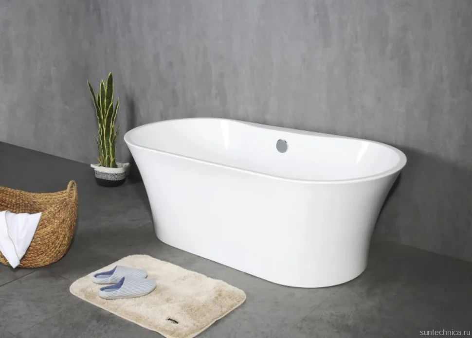 Акриловая ванна BelBagno BB201-1500-800 без опоры 150x80 см, отдельностоящая, белая, овальная, со сливом-переливом