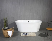 Акриловая ванна BelBagno BB201-1500-800 без опоры 150x80 см, отдельностоящая, белая, овальная, со сливом-переливом