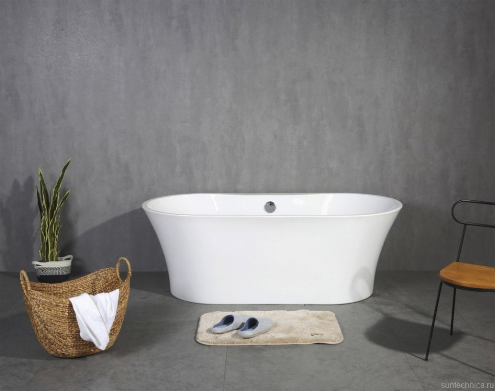 Акриловая ванна BelBagno BB201-1500-800 без опоры 150x80 см, отдельностоящая, белая, овальная, со сливом-переливом