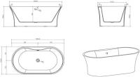 Акриловая ванна BelBagno BB201-1500-800 без опоры 150x80 см, отдельностоящая, белая, овальная, со сливом-переливом
