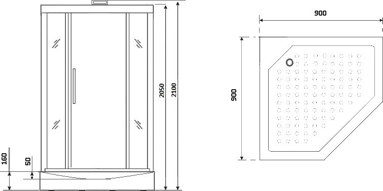 Душевая кабина Niagara Luxe NG-7799WBK 90х90x210 серебро, с низким поддоном, без крыши